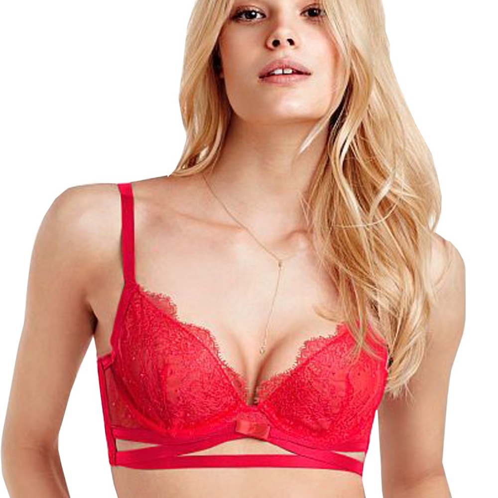 VICTORIA'S SECRET VERY SEXY UNLINED DEMI BRA CRISSCROSS RED